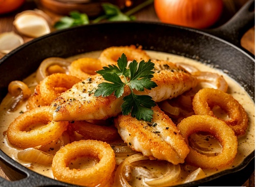 Рыба, жаренная с луком и сметаной