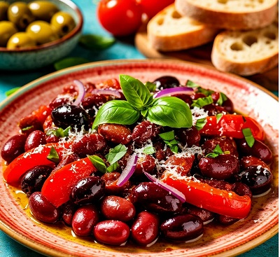 Тёплый салат с фасолью и овощами