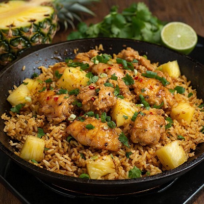Тайский жареный рис с ананасом и курицей