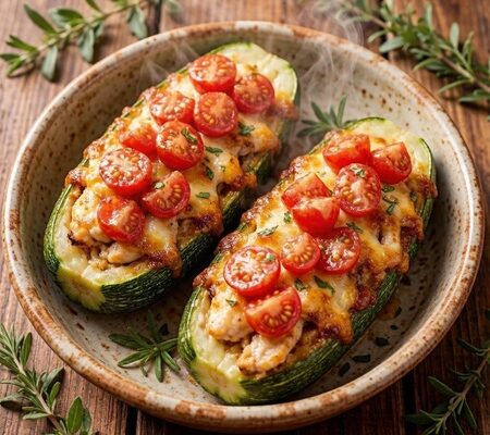 Лодочки из кабачков с курицей и сыром — сытный ужин за 40 минут!